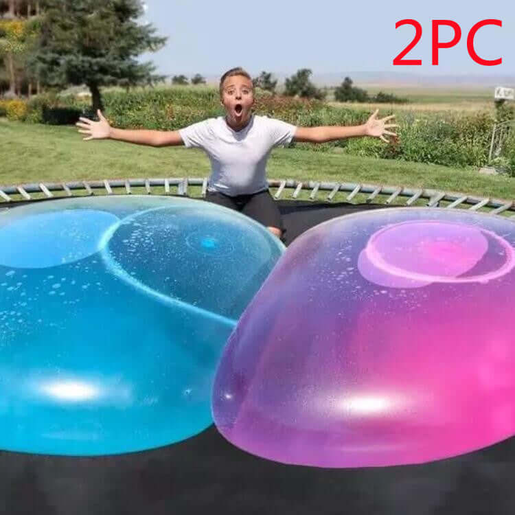 Big Inflatable Ball Children's Toy Elastic Ball Water Ball Bubble Ball Inflatable Ball in vibrant colors on a trampoline.