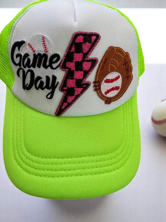 Baseball Patch Hat – Handmade with vibrant Game Day design and unique patches for fans and collectors.