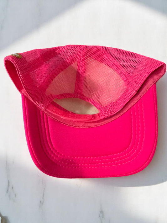 Baseball Patch Hat – Handmade, custom pink cap with mesh design, adjustable and unique for fans.