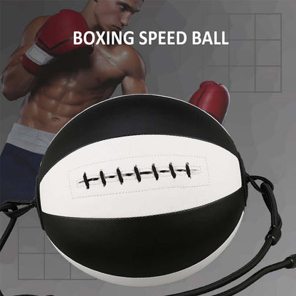 Boxing speed ball Training reaction ball Boxing ball Boxing reaction ball with a model demonstrating its use.