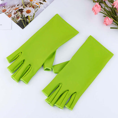 Manicure UV Protection Glove in vibrant green, half-finger design for easy use during manicures.