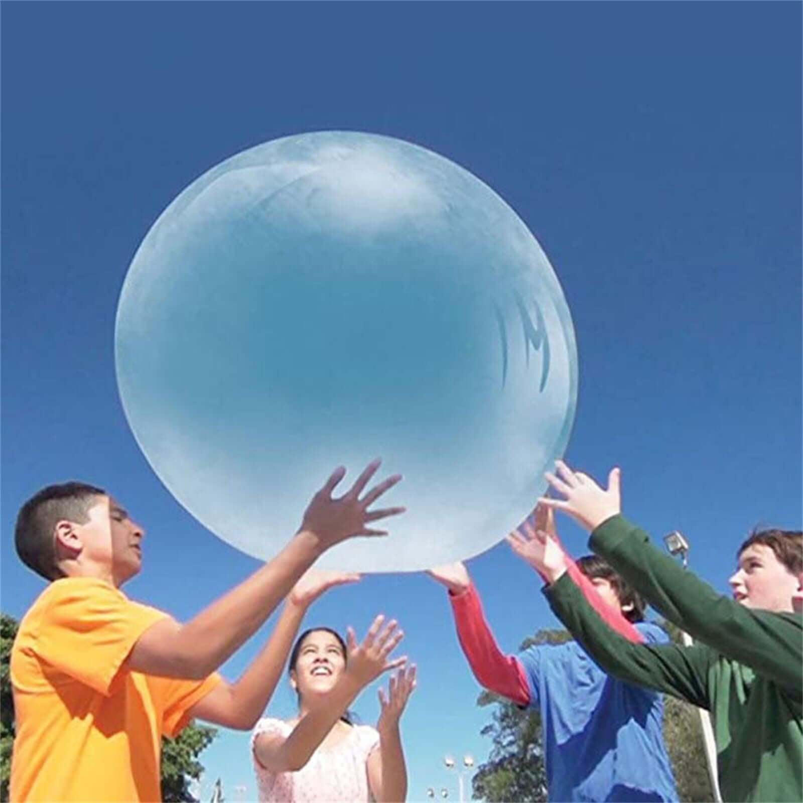 Kids playing with a Big Inflatable Ball Children's Toy Elastic Ball Water Ball Bubble Ball Inflatable Ball outdoors.